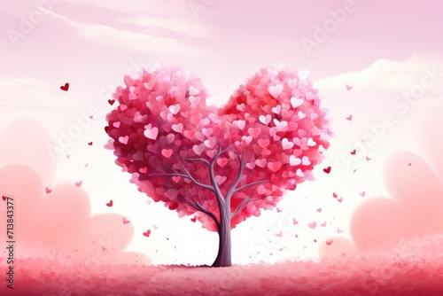 Fantasy forest tree with red heart-shaped leaves, a whimsical sight, Ai Generated © Crazy Juke