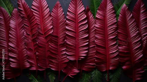 Dark red tropical leaf textures for abstract backgroundflat lay with copy space. photo