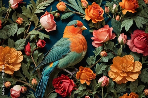 Colorful Garden Reverie Generative AI's Bird and Rose Harmony Unveiled