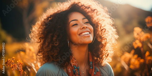 Woman Finding Freedom and Joy in Nature Black Girl Finding Fun and Happiness in Outdoors Mental Health Concept - Enjoying Fresh Air and Freedom