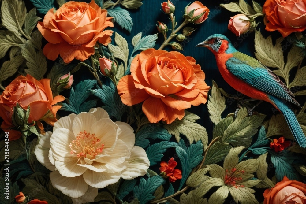 custom made wallpaper toronto digitalNature's Melody Generative AI's Bird, Rose, and Botanical Bliss in Colors