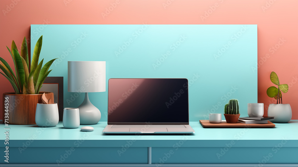 Clean Workspace with a Modern Laptop and Stylized Gadgets Clean Workspace with a Modern Laptop and Stylized Gadgets