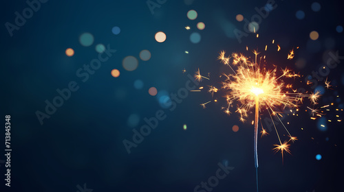 Happy New Year  burning fireworks with bokeh light background