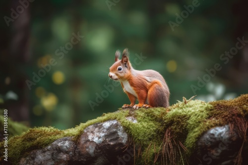 Orange squirrel woodland. Adorable and wild rodent with red and soft fur. Generate AI © nsit0108