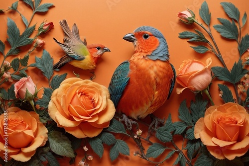 Nature s Melody Generative AI s Bird  Rose  and Botanical Bliss in Colors