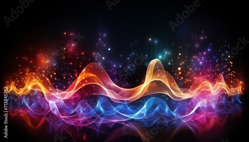 Wave of bright particles abstract sound and music visualization background