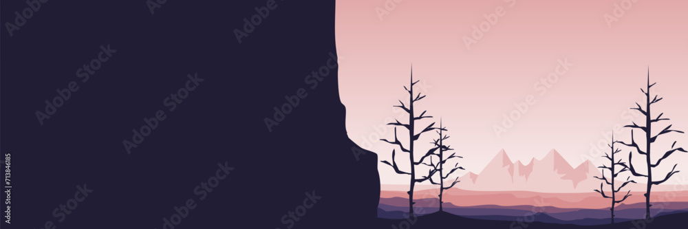 mountain cliff sunset landscape view vector illustration design good for wallpaper design, design template, background template, and tourism design template - obrazy, fototapety, plakaty 