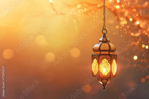 Ramadhan red lantern on the wall