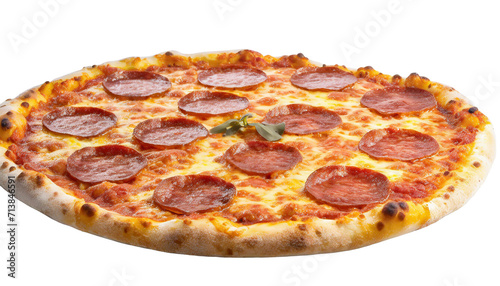 Pepperoni pizza isolated on a transparent background. Top view.