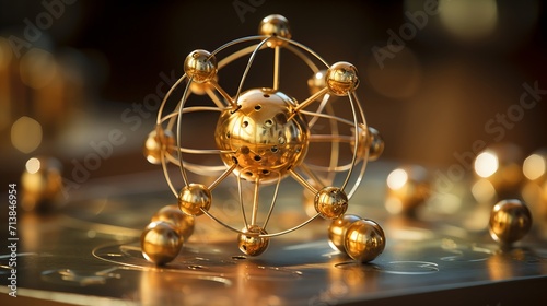 Atomic structure model  electrons orbiting a charged nucleus, revealing atom s empty space nature. photo