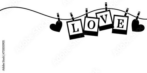 Love images, cute valentine day border, hand drawn signs, isolated