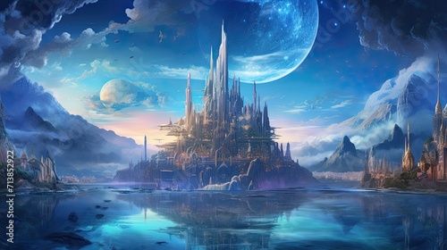 Illustration of the city of Atlantis with magnificent sky background. © Xabrina