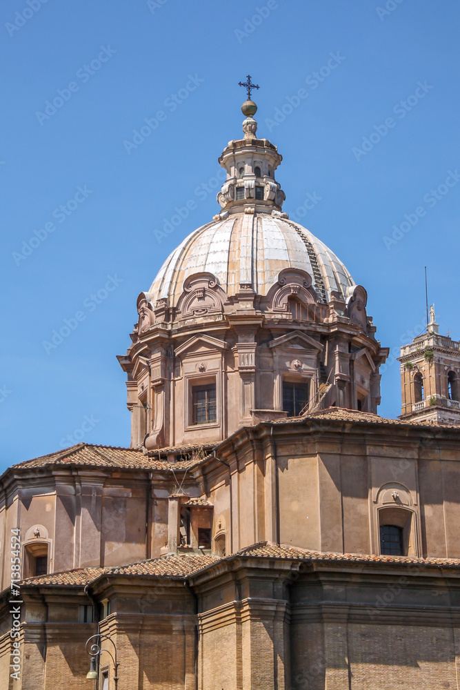 View of of  the Dome of Saint Luke and Martina Church or Chiesa dei Santi Luca e Martina in Rome, Italy.

