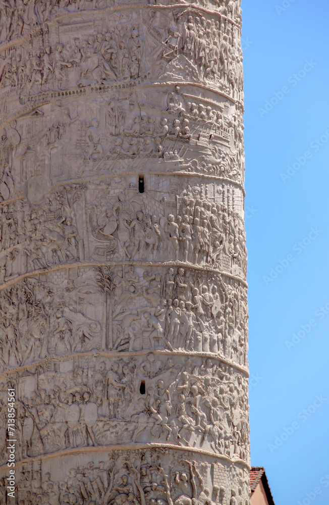 Close up of Trajan's Column in Rome, Italy.
