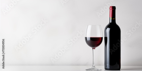 a glass and a bottle of red wine. copy space