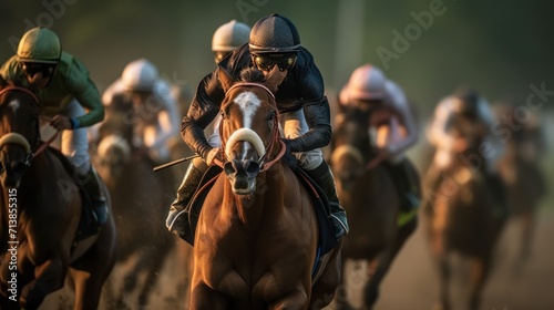 Horse racing. Thoroughbred horses racing in a race photo