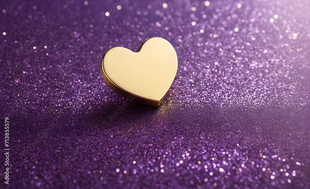 Obraz premium A small gold heart on a sparkling soft purple background. Generative AI