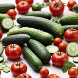 cucumbers and tomatoes on a white background