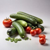 cucumbers and tomatoes on a white background