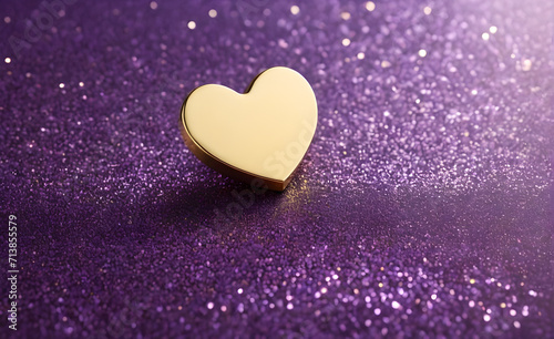 A small gold heart on a sparkling soft purple background. Generative AI