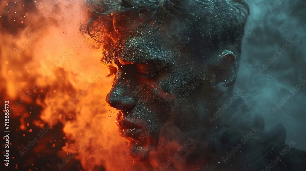 Smoke and Fire Surrounding Person Wallpaper, generative ai Smoke and Fire Surrounding Person Wallpaper, generative ai