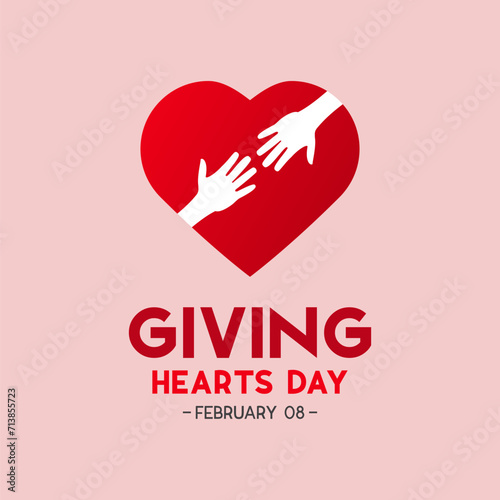 Giving Hearts Day is observed every year in February 8. Health and Medical Awareness Vector template for banner, card, poster and background design. Vector illustration.