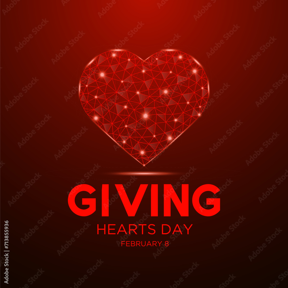 Giving Hearts Day is observed every year in February 8. Health and Medical Awareness Vector template for banner, card, poster and background design. Vector illustration.