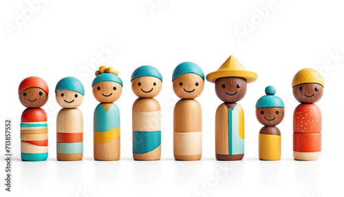 Cute wood figurines with copy space