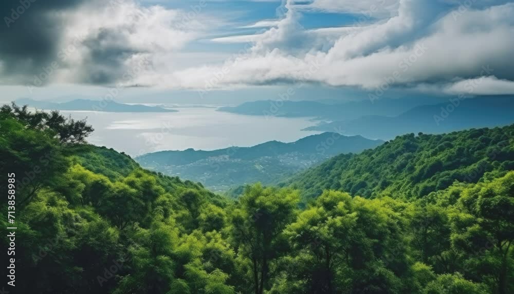 View of the sea of clouds, mountain peak, beautiful spring, falling leaves with the reflection of the sun. Eye-catching landscape background. View of the sea of clouds, mountain peak, beautiful spring, falling leaves with the reflection of the sun. Eye-catching landscape background.