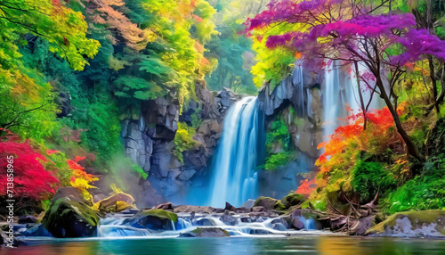Beautiful Vibrant Waterfall Painting in 4k