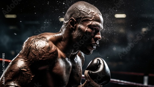 Power in Motion: Muscular Heavyweight Boxer in Dynamic Action for Sports Advertising photo