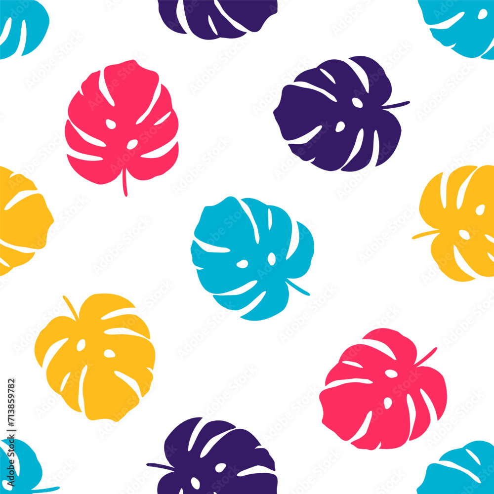 Seamless pattern with colorful monstera leaves