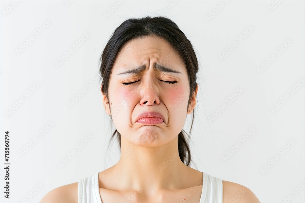 Φωτογραφία 風邪をひいて辛い日本人女性（喉の痛み・くしゃみ・頭痛・咳・喉風邪・熱・悪寒）