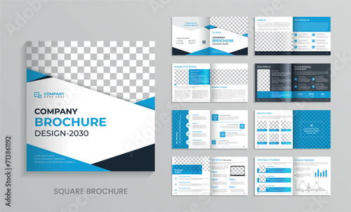 square brochure template design, 16 page minimalist flat geometric business brochure design layout photo