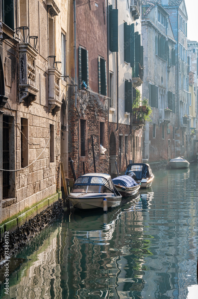 Moored Boats on a Venice Canal