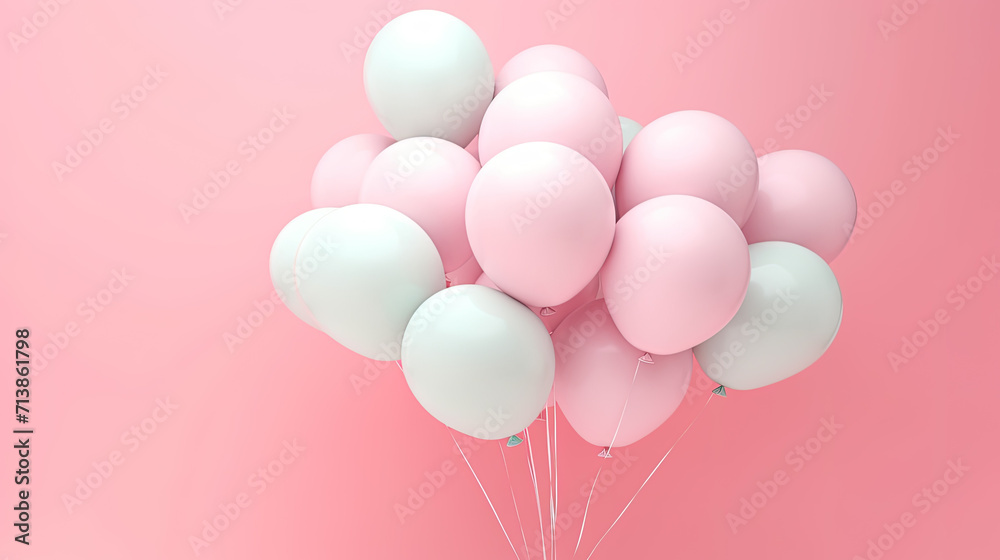Pastel balloons waltz on a pink canvas, a lively ballet of gentle tones twirling in a jubilant harmony, painting the sky with hues of pure joy