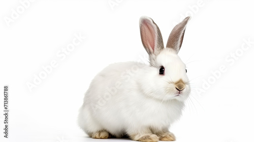 Snowy-white bunny poses gracefully in a pristine studio  a vision of purity against the immaculate backdrop  captivating with its adorable charm