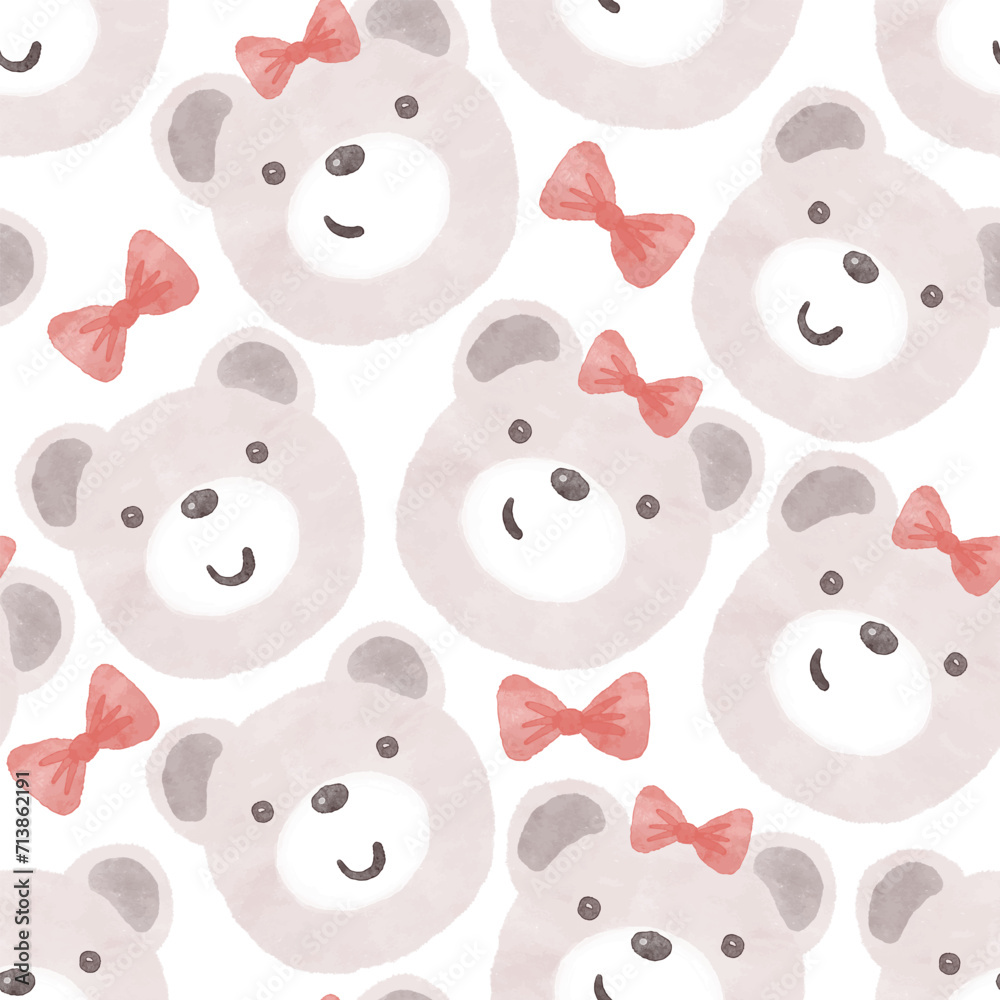 Hand drawn baby seamless pattern with cute bear girl. Vector kids print for textiles Hand drawn baby seamless pattern with cute bear girl. Vector kids print for textiles