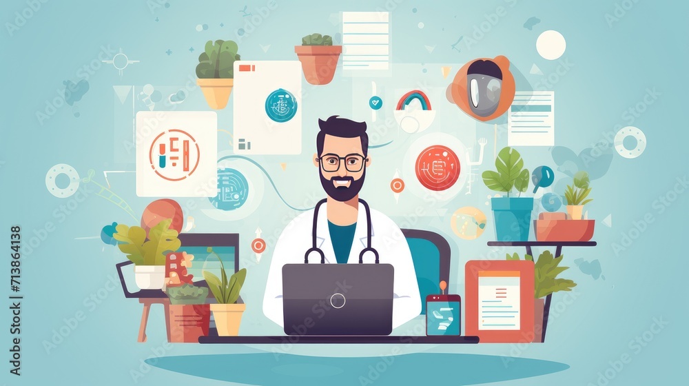 Doctor use tele medic technology for health education and medication management, modern telemedicine service platform Doctor use tele medic technology for health education and medication management, modern telemedicine service platform