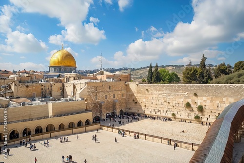 Jerusalem old city aerial view to the wailing wall kotel and dome of the rock al aqsa mosque picturesque scenic  photo