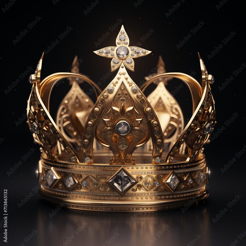 Royal gold crown on a Black background, Gold crown isolated, old crowns