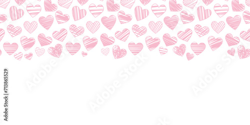 Pink heart border, vector banner with hand drawn hearts cute valentine day celebration background, holiday wallpaper design