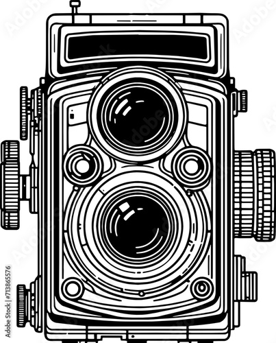 Outline old classis photo camera illustration