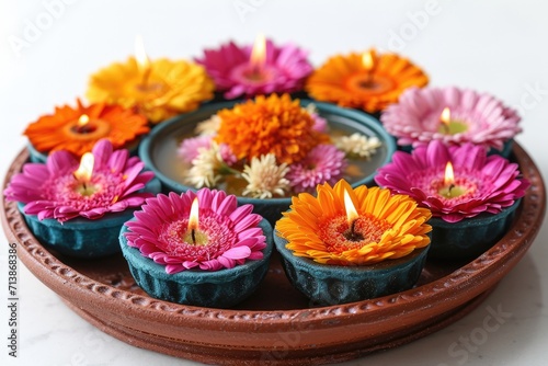 Pooja thali decorated with diya and flowers, diwali pooja