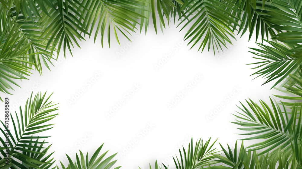 green palm leaves frame isolated on white background