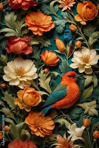 Colorful Garden Reverie Generative AI's Bird and flowers Harmony Unveiled © Dreamweave