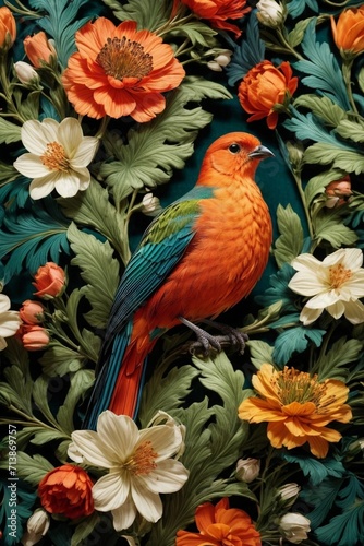 Colorful Garden Reverie Generative AI's Bird and flowers Harmony Unveiled