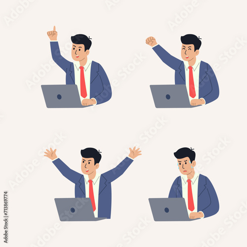 Businessman Working on laptop in any pose illustration collection