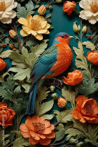 Colorful Garden Reverie Generative AI's Bird and flowers Harmony Unveiled