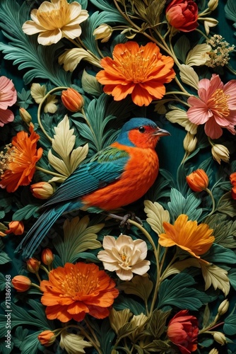 Colorful Garden Reverie Generative AI's Bird and flowers Harmony Unveiled